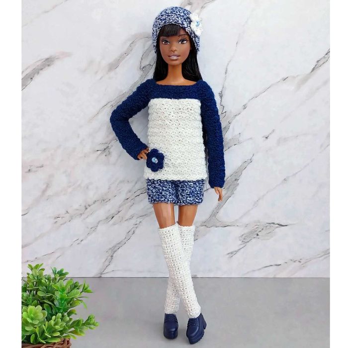 Ubranka dla lalek Barbie – Komplet - Sweter + czapka + getry + szorty