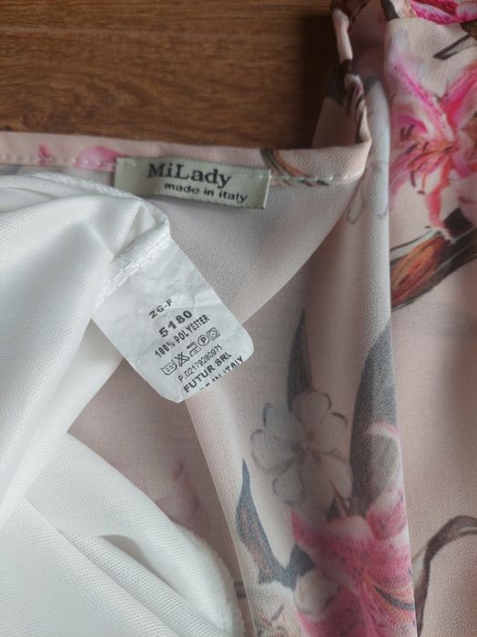 Sukienka Kimono 36 S Made Italy w kwiaty Mi Lady pudrowa różowa