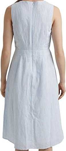Vestido midi às riscas azul claro em mistura de linho da Esprit