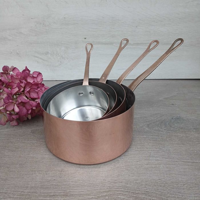 Miedziany garnek miedziane rondle komplet 4szt - sygnowane