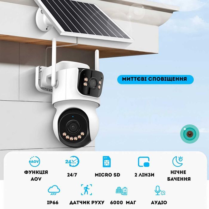 Вулична IP 4G LTE камера відеонагляду на сонячній панелі 8МП ICSEE TQ9