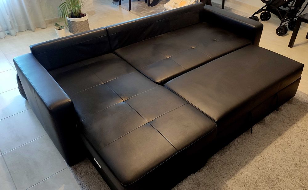 Sofá-Cama Chaise long reversível (direito/esquerdo) c/ arrumação Preto