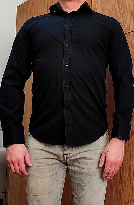 Koszula męska czarna długi rękaw Rosweel & Sons slimfit rozm. L