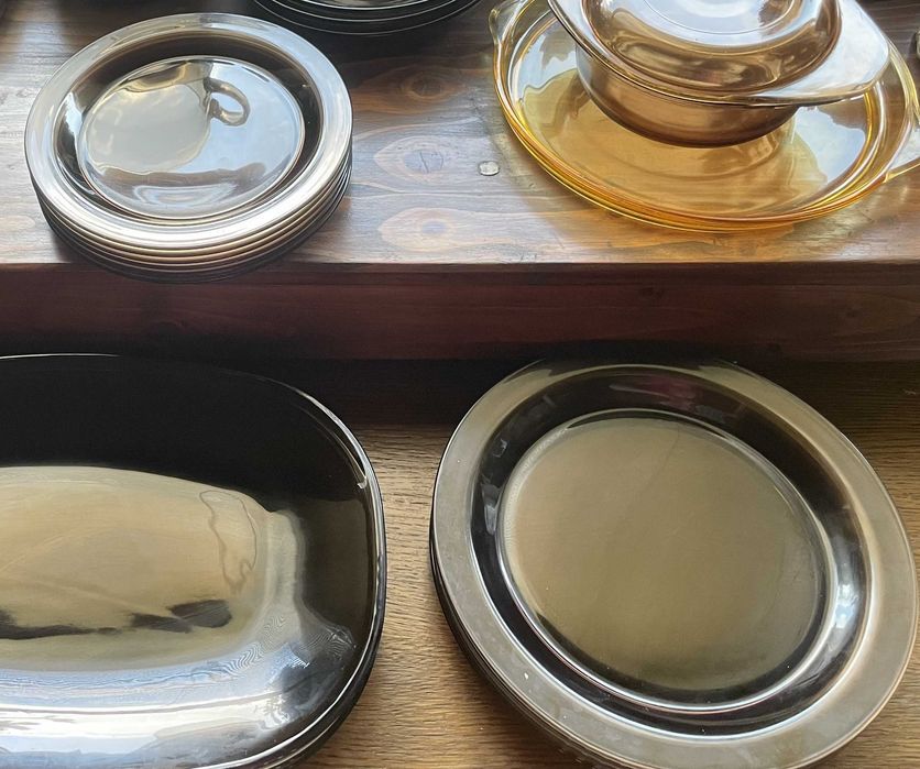 PRL TALERZE płaskie deserowe ciemny brąz dymiony Duralex 6 szt. 19 cm