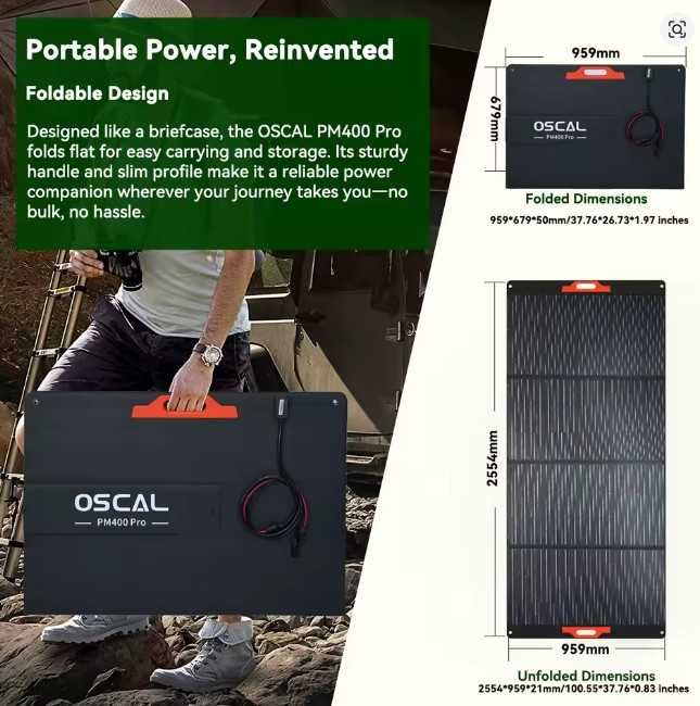 Painel Solar Dobrável 400W 36V - 43.2V Monocristalino Alto Rendimento