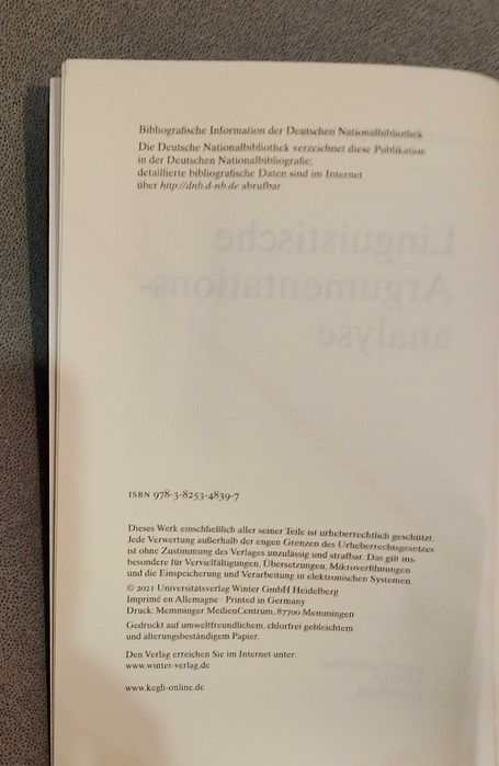 książka o analizie argumentacji "Linguistische Argumentationsanalyse"