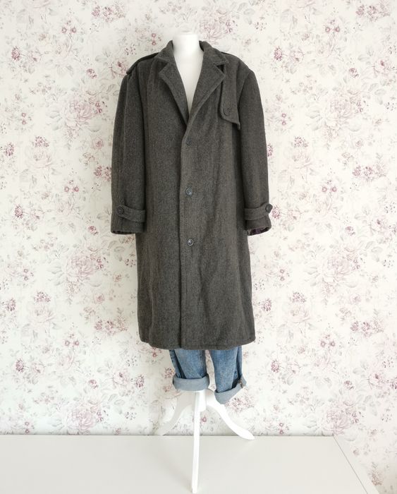Szary wełniany ciężki płaszcz vintage moda polska xl, xxl