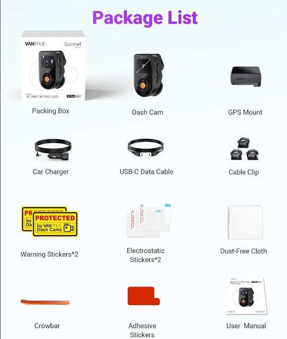 Автомобильный видеорегистратор Vantrue S1 Pro Max 4K DashCam