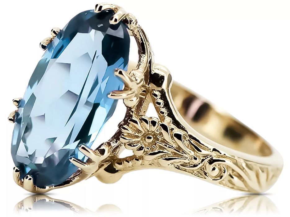 Akwamaryn 14k żółte złoto Pierścionek Styl Vintage vrc084y Gdańsk