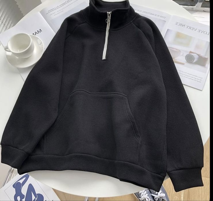 теплое худи, чёрное, оверсайз