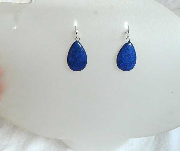 Niebieski lapis lazuli i srebro, kolczyki wiszące łezki