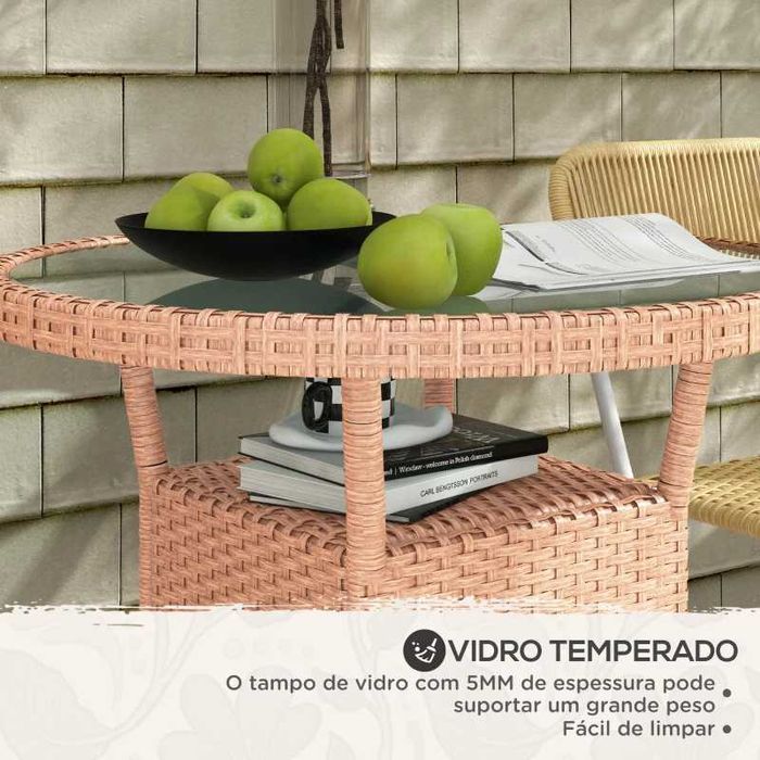Mesa Redonda de Jardim com Tampo de Vidro (Novo)