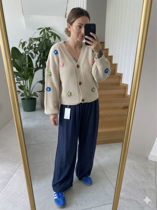 Sweter z kwiatkami 3D boho kardigan narzutka wiosna