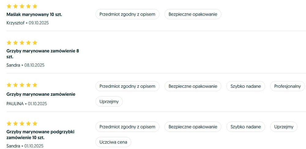 Grzyby marynowane maślaki, gąski, grzyby suszone