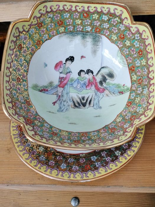 Grande taça chinesa de Macau com prato