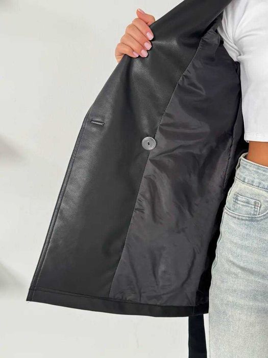 Опт та роздріб! Модный черный Тренч из эко кожи + Подарунок*