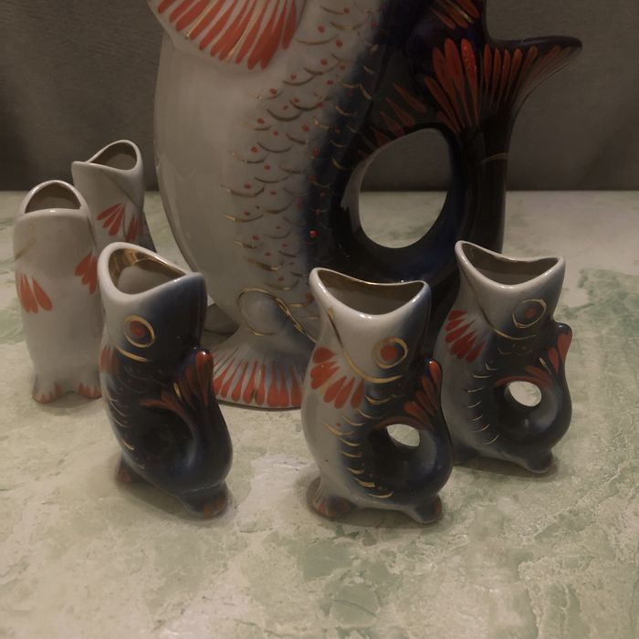 Набір сервіз «Графін і чарок рибки» ссср