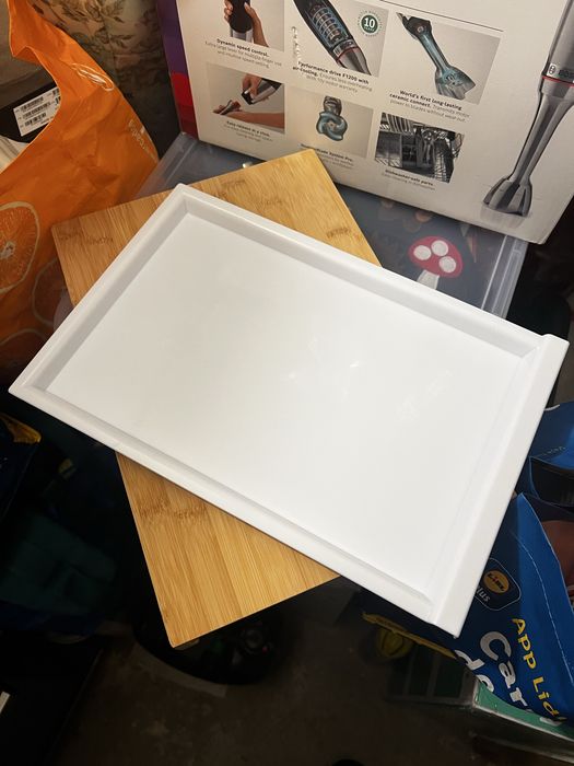 Tabuleiro de bambu com bandeja branca removível – como novo (Lidl)
