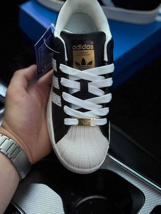 Adidas Superstar Black White жіночі кеди кросівки Адідас суперстар НАЛОЖКА