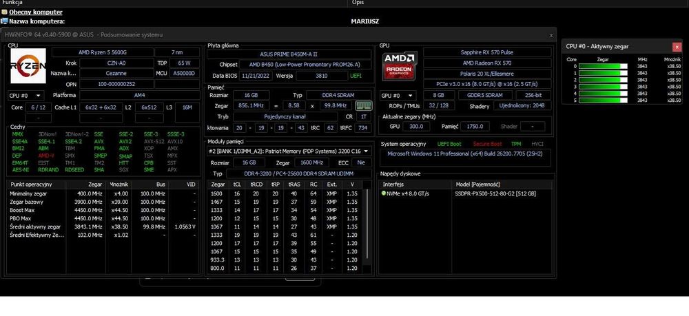 Ryzen 5 5600G + ASUS PRIME B450M-A II + 16GB DDR4 + RX 570 8GB GDDR5