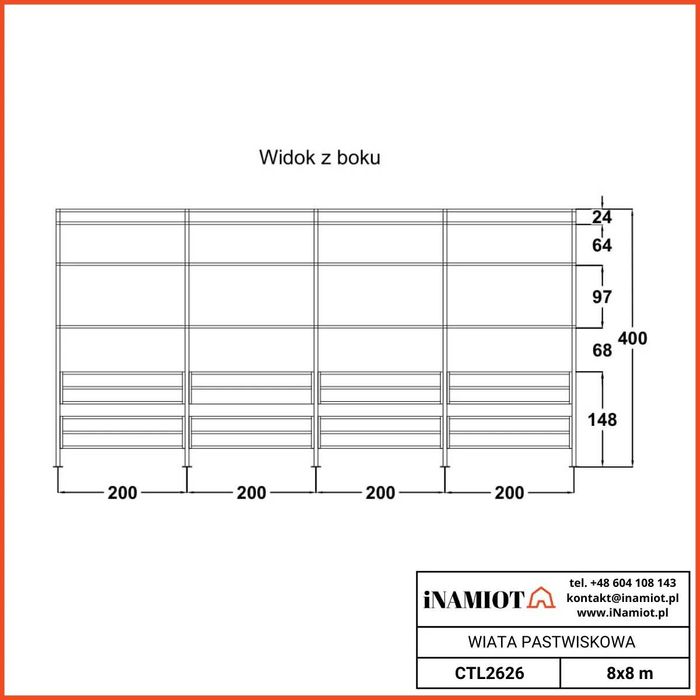 NOWA wiata pastwiskowa dla zwierząt 8x8m, OCYNK, plandeka PVC