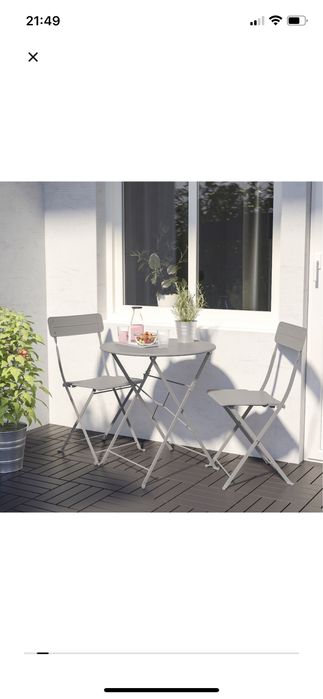 zestaw metalowy taras 3  krzesła i stolik sundso ikea szary metalowy