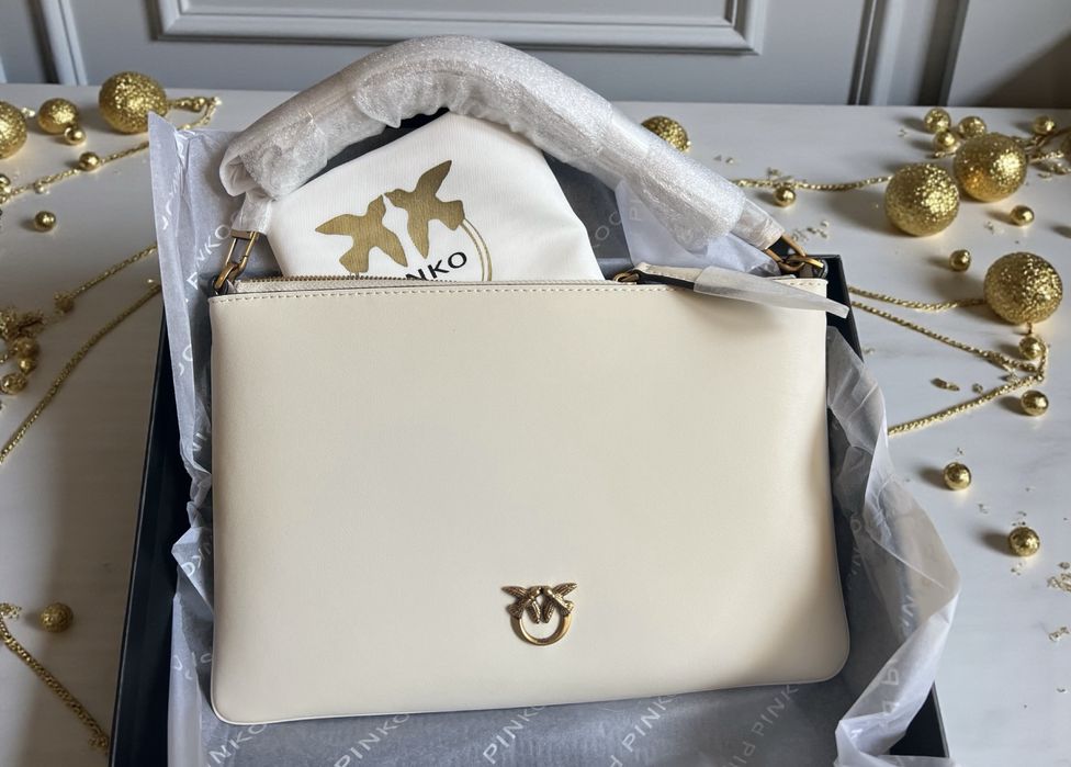 Pinko Torebka Flat Bianco Nowa Orygianlna Skórzana Skóra