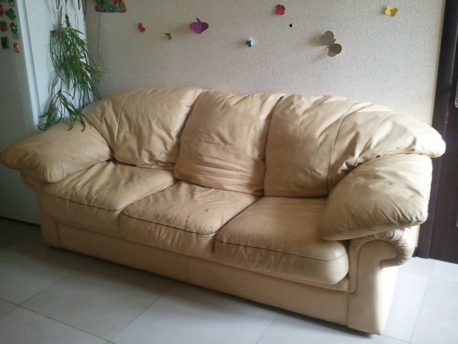 Диван Кожаный Раскладной Leather Бежевый