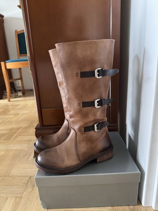 Kozaki  damskie 37 camel Venezia ze sprzączkami skora naturalna