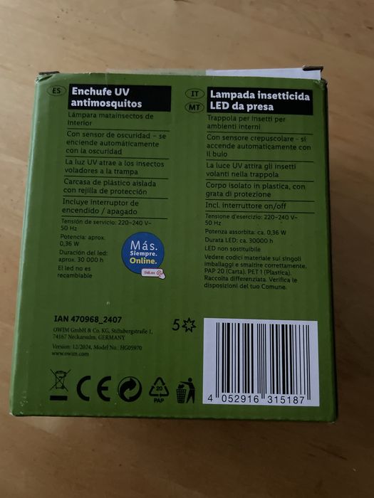 Lampada inseticida LED antimosquitos