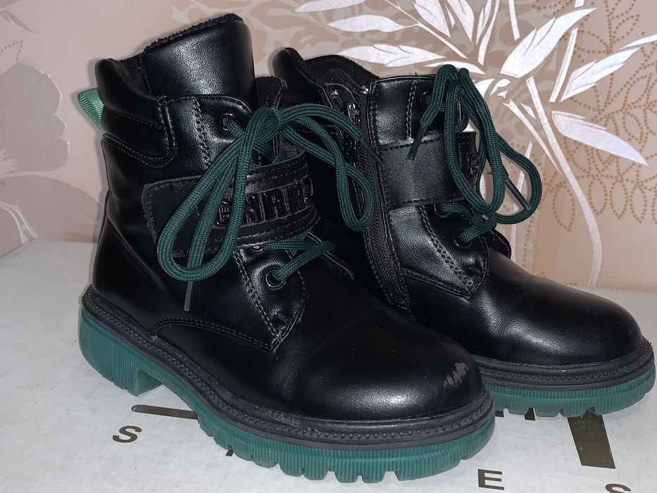 Ботинки на девочку, черно-зеленые, осень, р.29