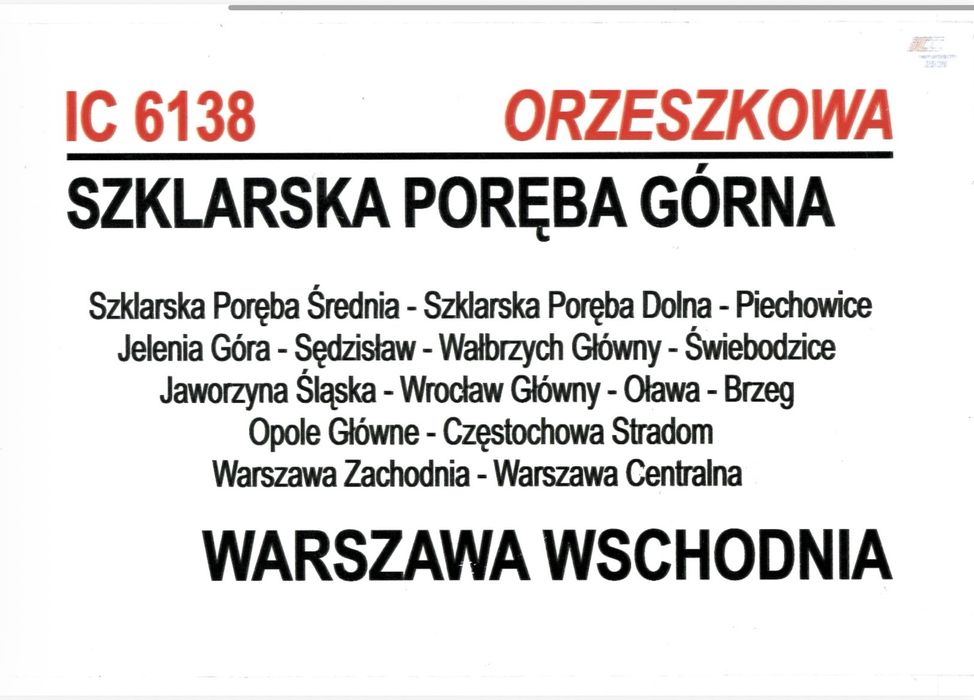 Tablica relacyjna PKP - IC ORZESZKOWA