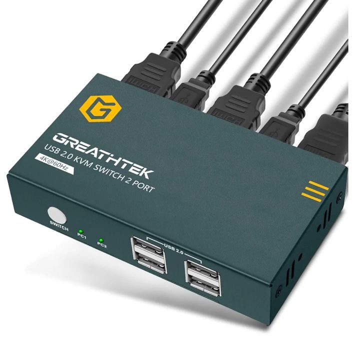 GREATHTEK Przełącznik HDMI KVM 2-portowy, 4K 60 Hz przełączniki switch