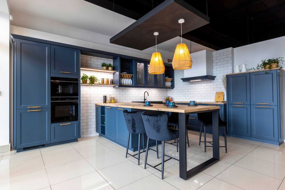 Kuchnie Verle MEBLE KUCHENNE lakierowane Cascada Niebieski Fiord