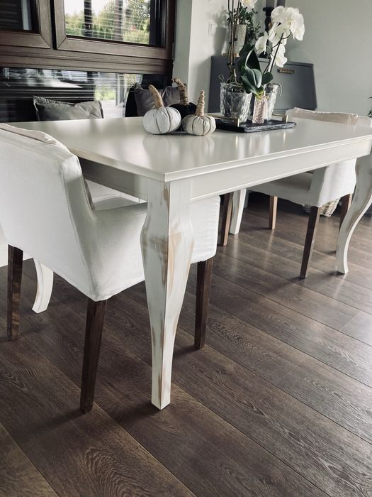 Stół idealny 155/80 rozkładany biały  dębowe nogi