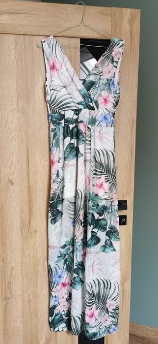 Sukienka maxi kwiaty /liście r. S Szafa Marzeń