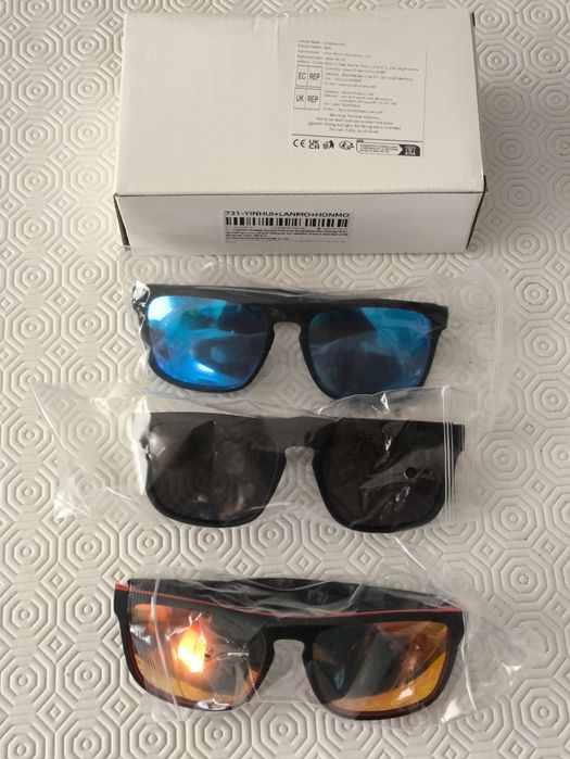 Novos - 3 pares óculos de sol polarizados (preto,azul, vermelho)