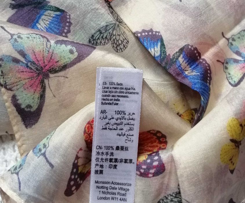 100% Jedwab Accessorize motyle wzór motyli szal jedwabny apaszka