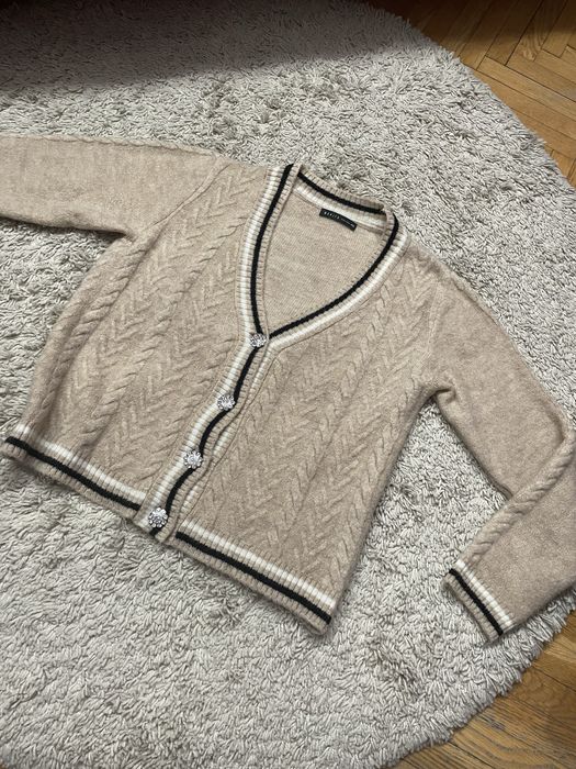 Sweter Mohito beżowy rozpinany oversize XXS S M
