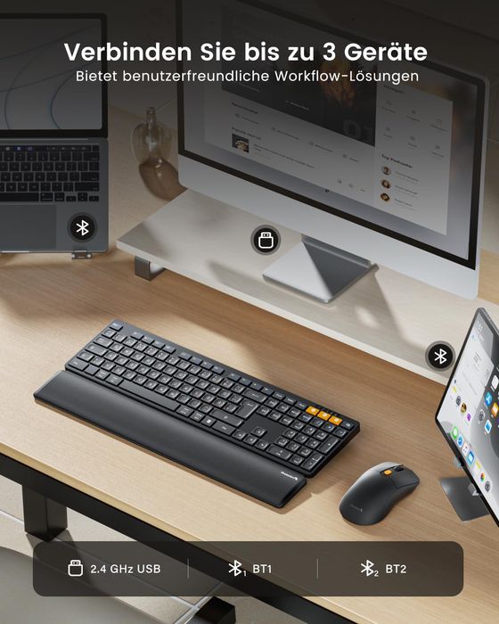 ProtoArc Zestaw Klawiatura i Mysz Bluetooth z Podpórką QWERTZ