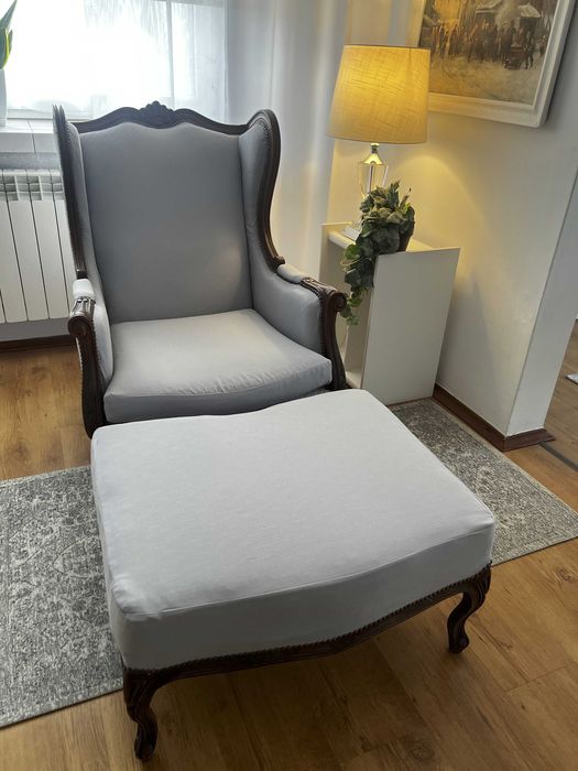 Fotel ludwikowski uszak i puf (komplet)