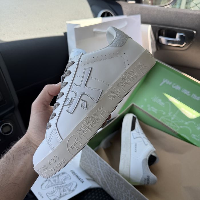 Жіночі кеди кросівки преміата шкіряні Premiata Stevend 6660 White grey / Silver premium