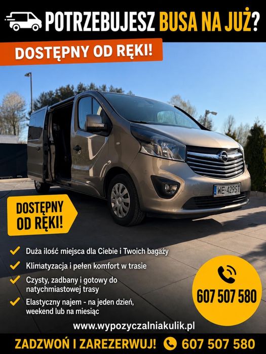 Wynajem, wynajmę busa, bus, busy 9 osobowy Opel Vivaro