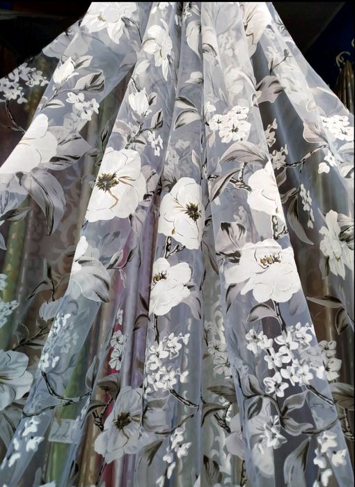 Тюль "Магнолия Чёрно-Серая " Занавес , Гардина