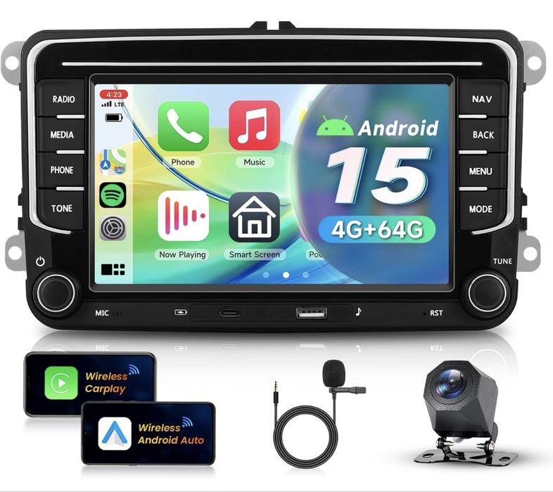 Rádio Android 15 VW | CarPlay e Android Auto | 4GB/64GB