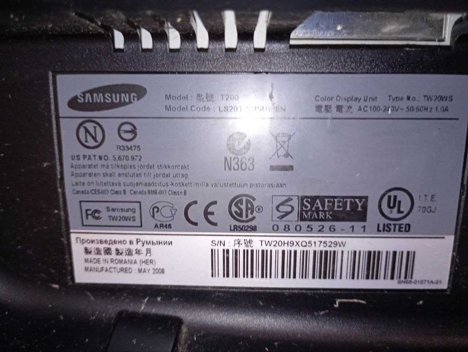 Продам монитор Samsung SyncMaster T200 2ms 20000:1
