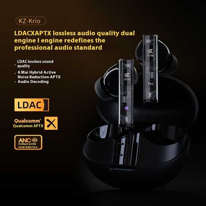 ‼️ KZ Krio - беспроводные наушники с LDAC и aptX, ANC 55dB, 8/32ч.