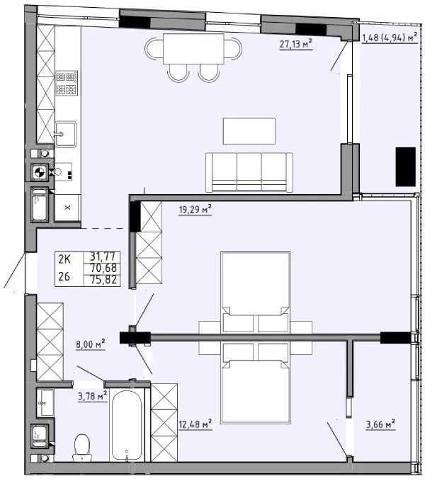 2-rooms apartment apartment by the address st. Franko Ivana ul (area 75,8 m²) - Atlanta.ua - photo 4