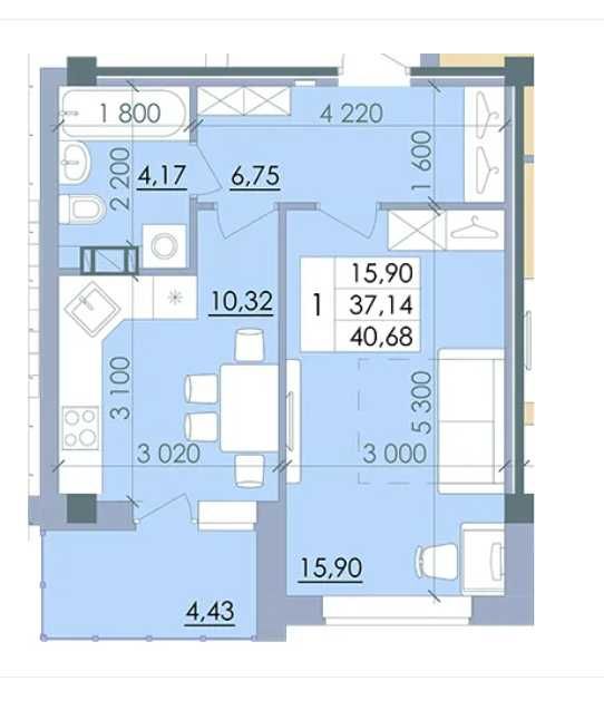 Продаж однокімнатної квартири в новобудові.