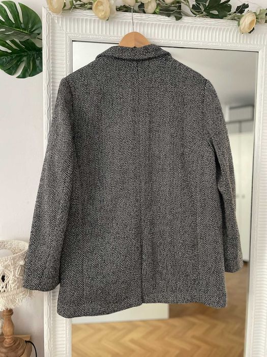 H&M marynarka szara jodełka oversize jednorzędowa wełna wool M 38